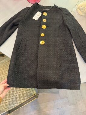 Classic Black Tweed Coat with Gold Buttons